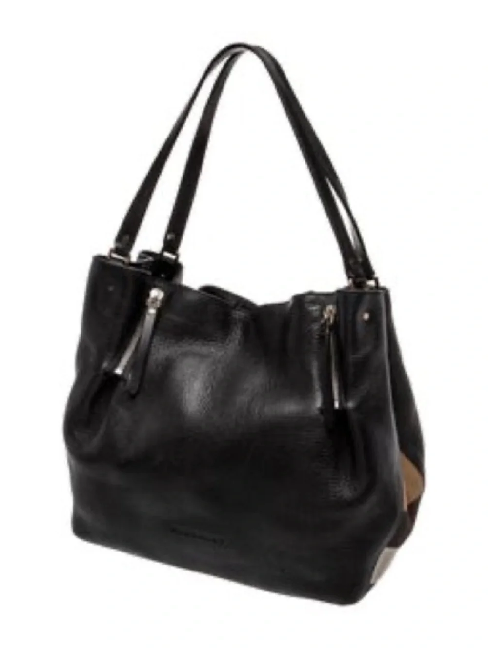Burberry House Check Black Leather Large Shoulder Tote + Dust Bag